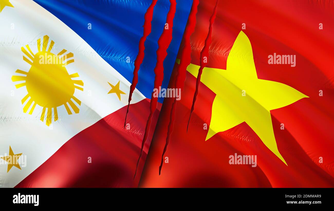Philippines and Vietnam flags with scar concept. Waving flag,3D ...
