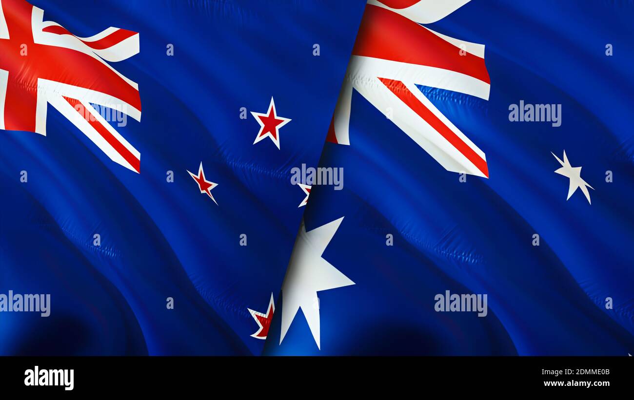 New Zealand and flags. 3D Waving flag design. Zealand Australia flag, picture, wallpaper. New Zealand Australia image,3D rendering. N Stock Photo - Alamy