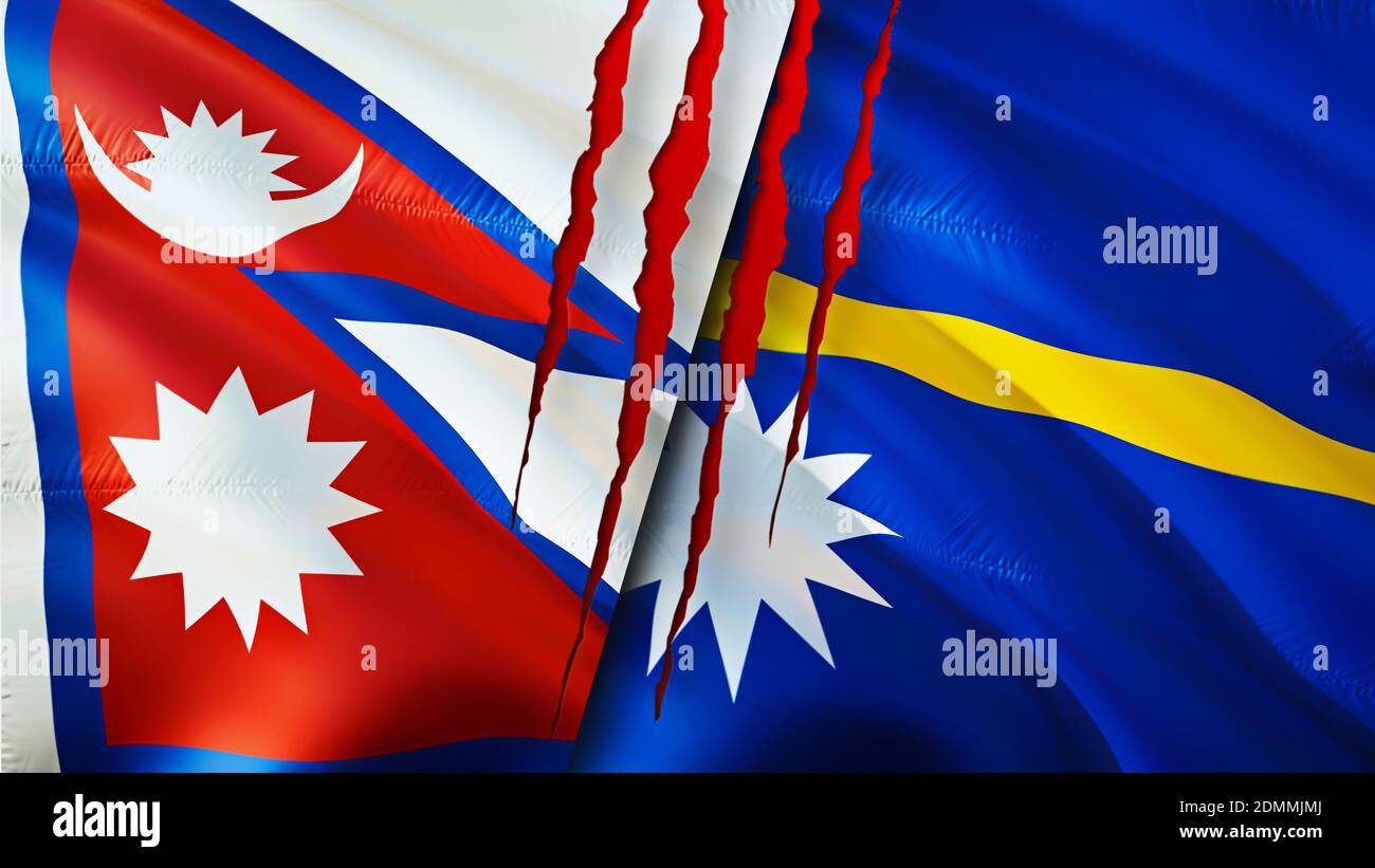 Nepal and Nauru flags with scar concept. Waving flag,3D rendering ...
