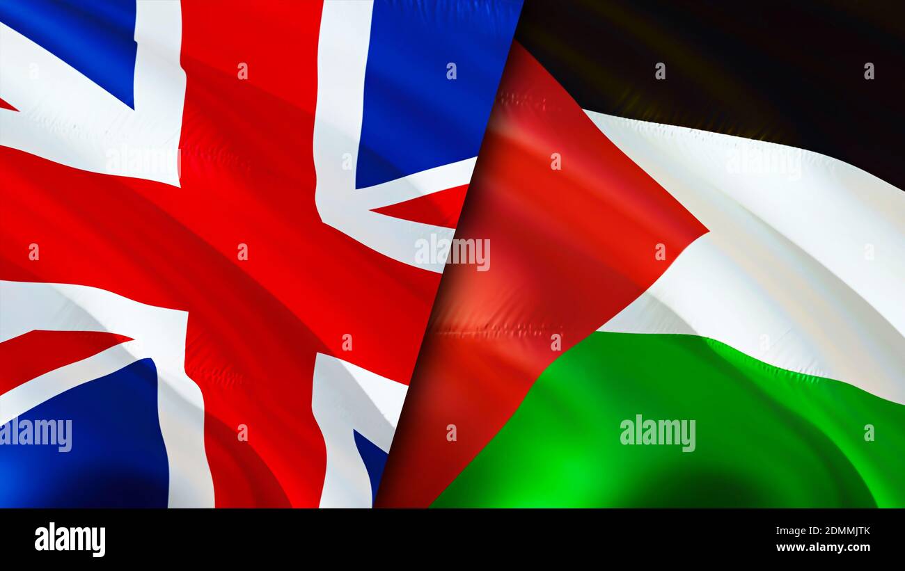 United Kingdom and Palestine flags. 3D Waving flag design. United