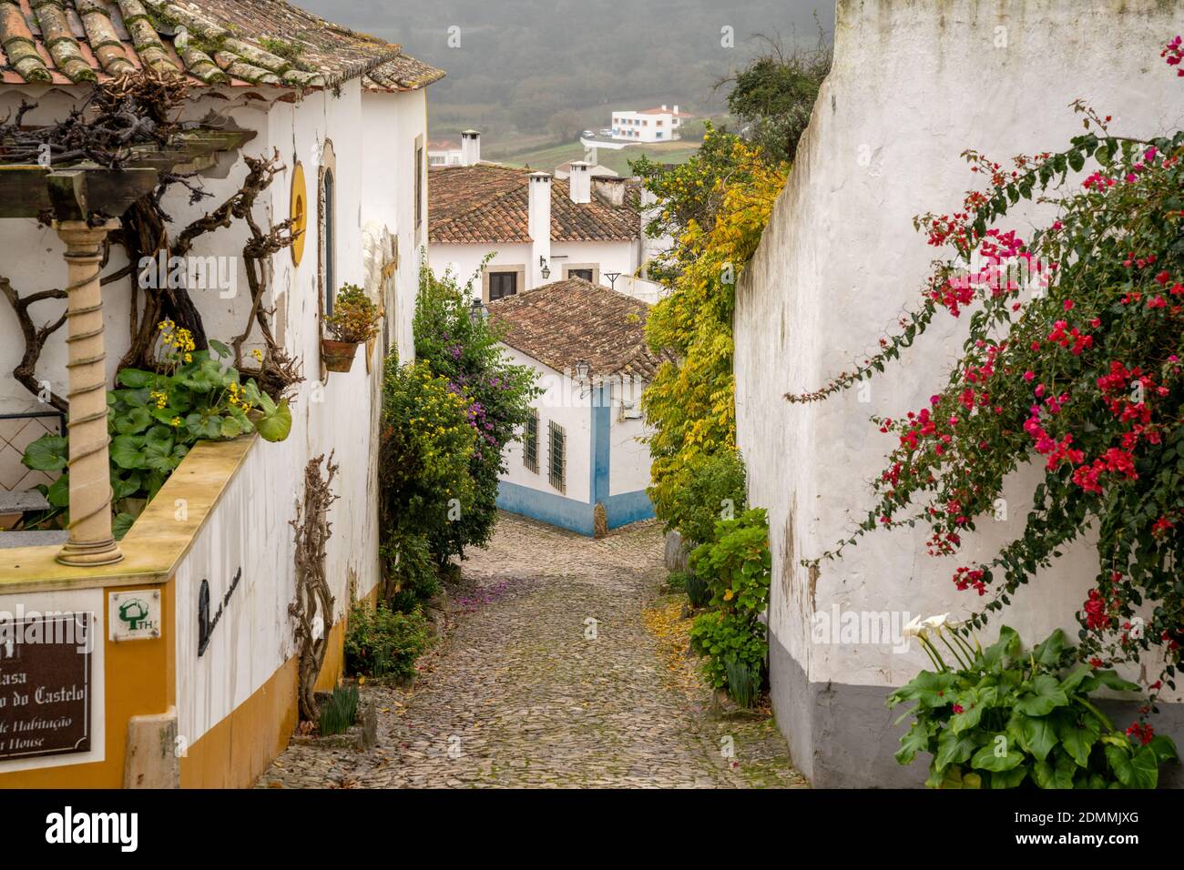 Obidos, Portugal - 13 December 2020: the picturesque houses and narrow streets in Obidos in Portugal Stock Photo