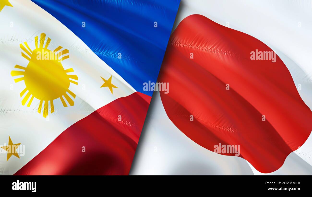 Philippines and Japan flags. 3D Waving flag design. Philippines Japan flag, picture, wallpaper. Philippines vs Japan image,3D rendering. Philippines J Stock Photo