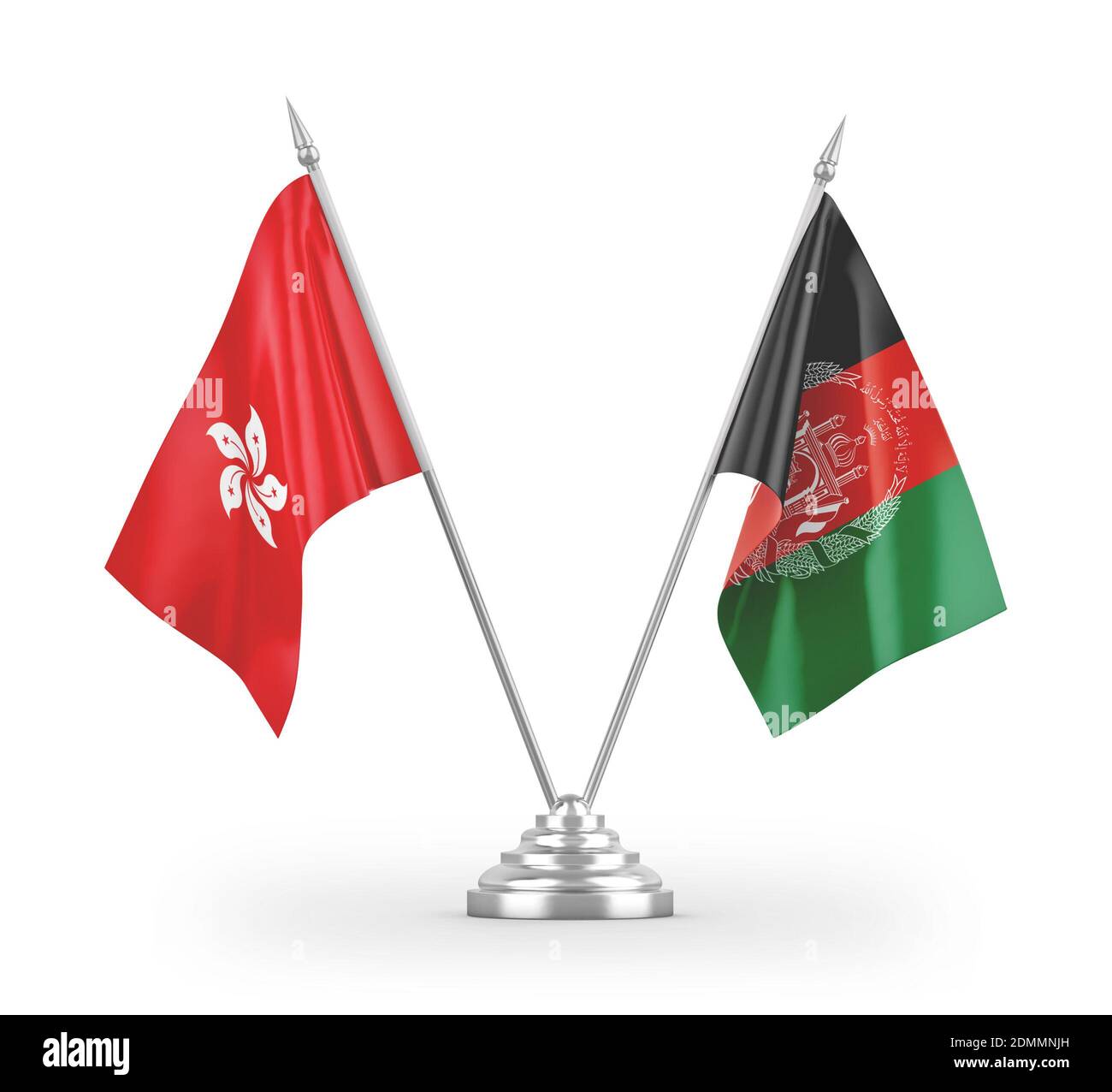 Afghanistan and Hong Kong table flags isolated on white 3D rendering Stock Photo