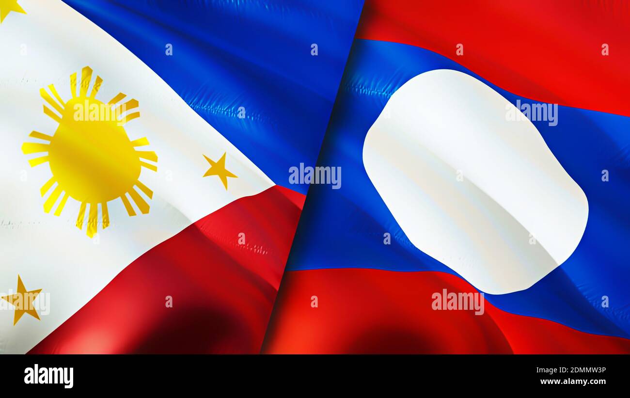 Philippines and Laos flags. 3D Waving flag design. Philippines Laos ...