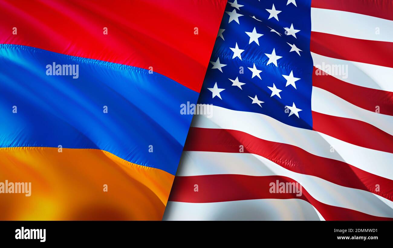 Armenia and USA flags. 3D Waving flag design. Armenia USA flag, picture