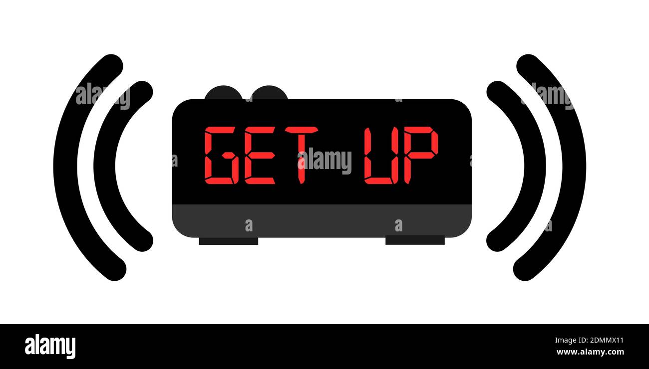 Get up digital alarm clock is alerting to wake up in the morning