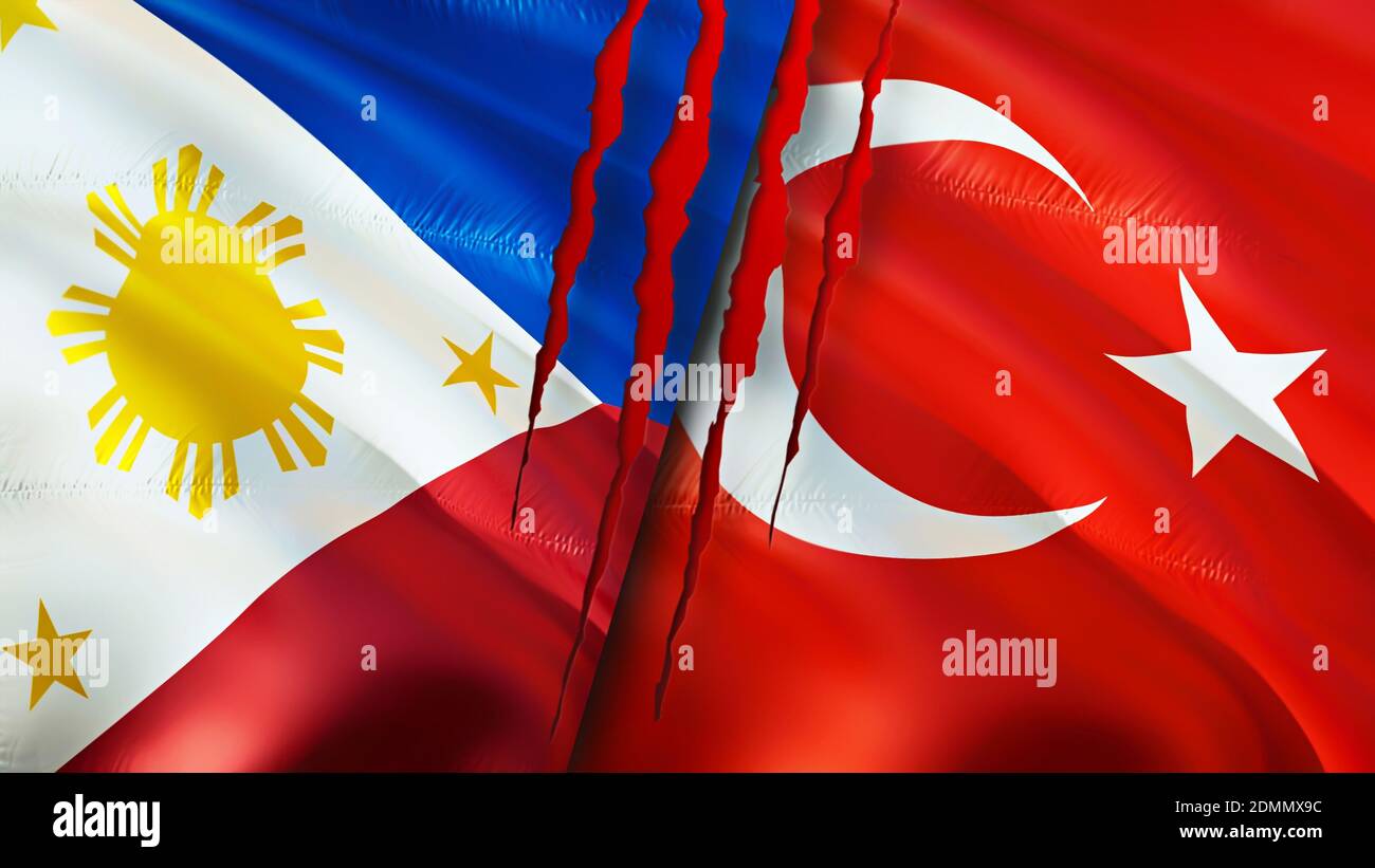 Philippines and Turkey flags with scar concept. Waving flag,3D ...