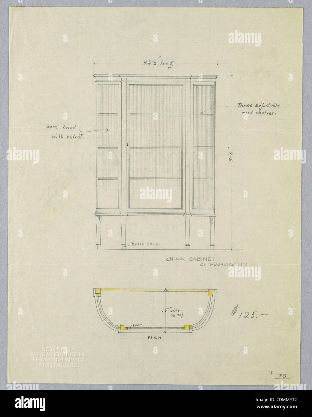 Design For China Cabinet Of Mahogany In Elevation And Plan A N Davenport Co Graphite And Yellow Color Pencil On Thin Cream Paper Elevation Rectangular Tri Partite Front With Glass Door And 3 Shelves Design For China Cabinet Of Mahogany In Elevation And Plan A N Davenport Co Graphite And Yellow Color Pencil On Thin Cream Paper Elevation Rectangular Tri Partite Front With Glass Door And 3 Shelves