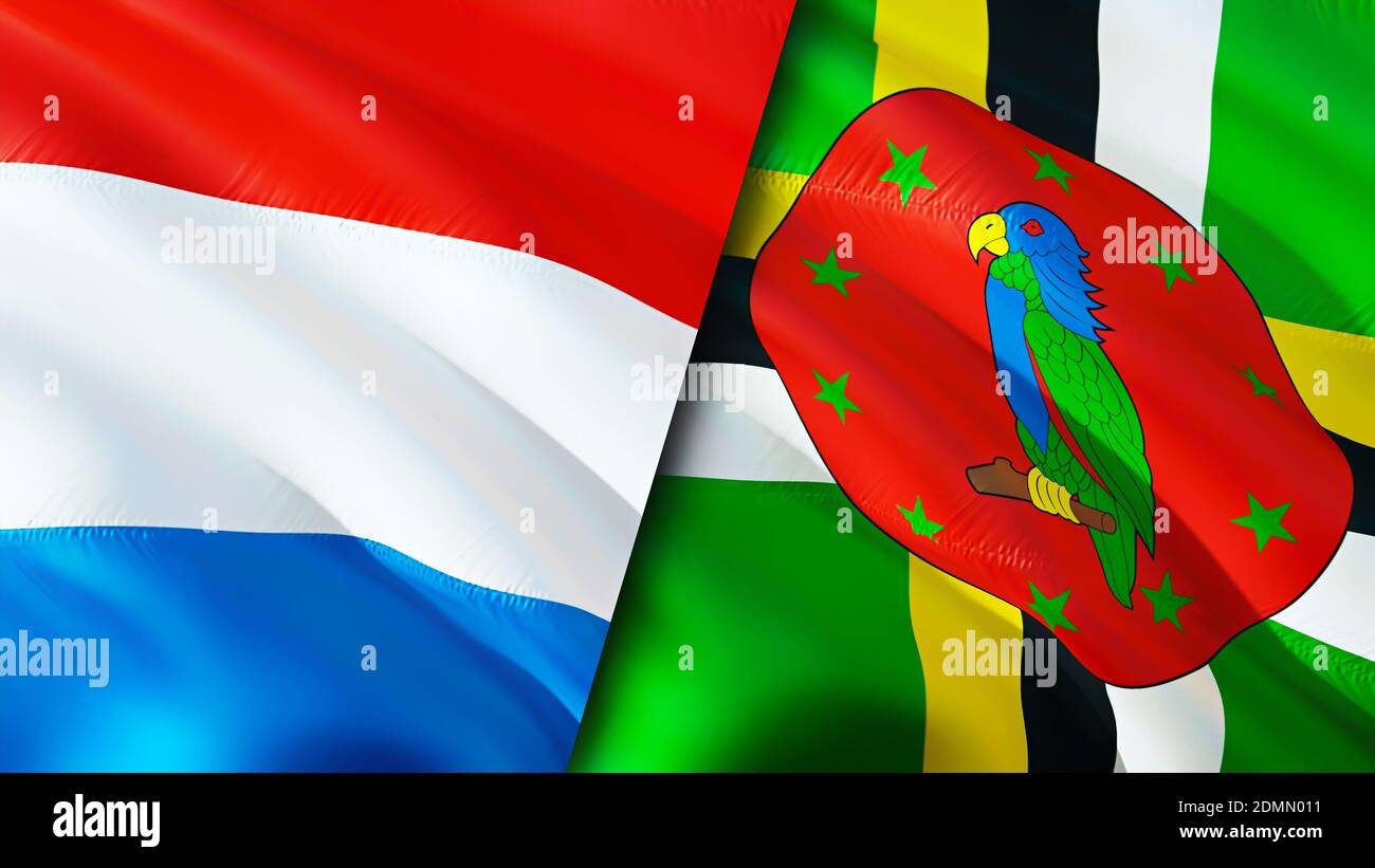 Luxembourg and Dominica flags. 3D Waving flag design. Luxembourg Dominica  flag, picture, wallpaper. Luxembourg vs Dominica image,3D rendering.  Luxembo Stock Photo - Alamy