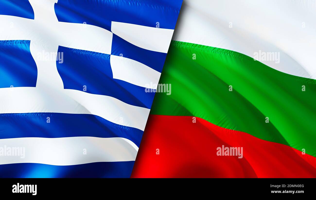Greece and Bulgaria flags. 3D Waving flag design. Greece Bulgaria flag,  picture, wallpaper. Greece vs Bulgaria image,3D rendering. Greece Bulgaria  rel Stock Photo - Alamy