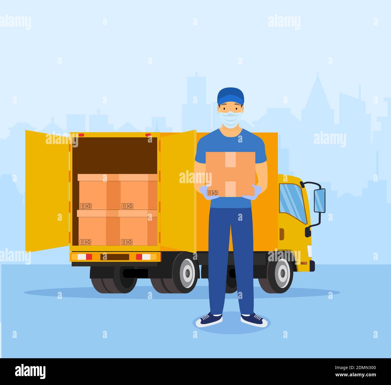 Delivery man with medical protective mask Stock Vector