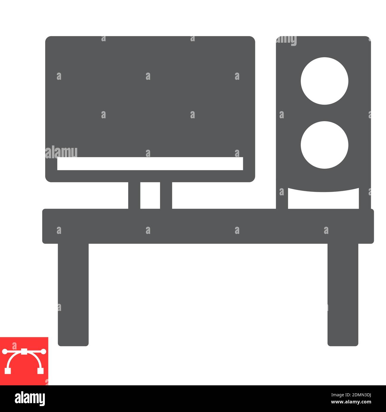 Desk work glyph icon, job and office, pc sign vector graphics, editable ...