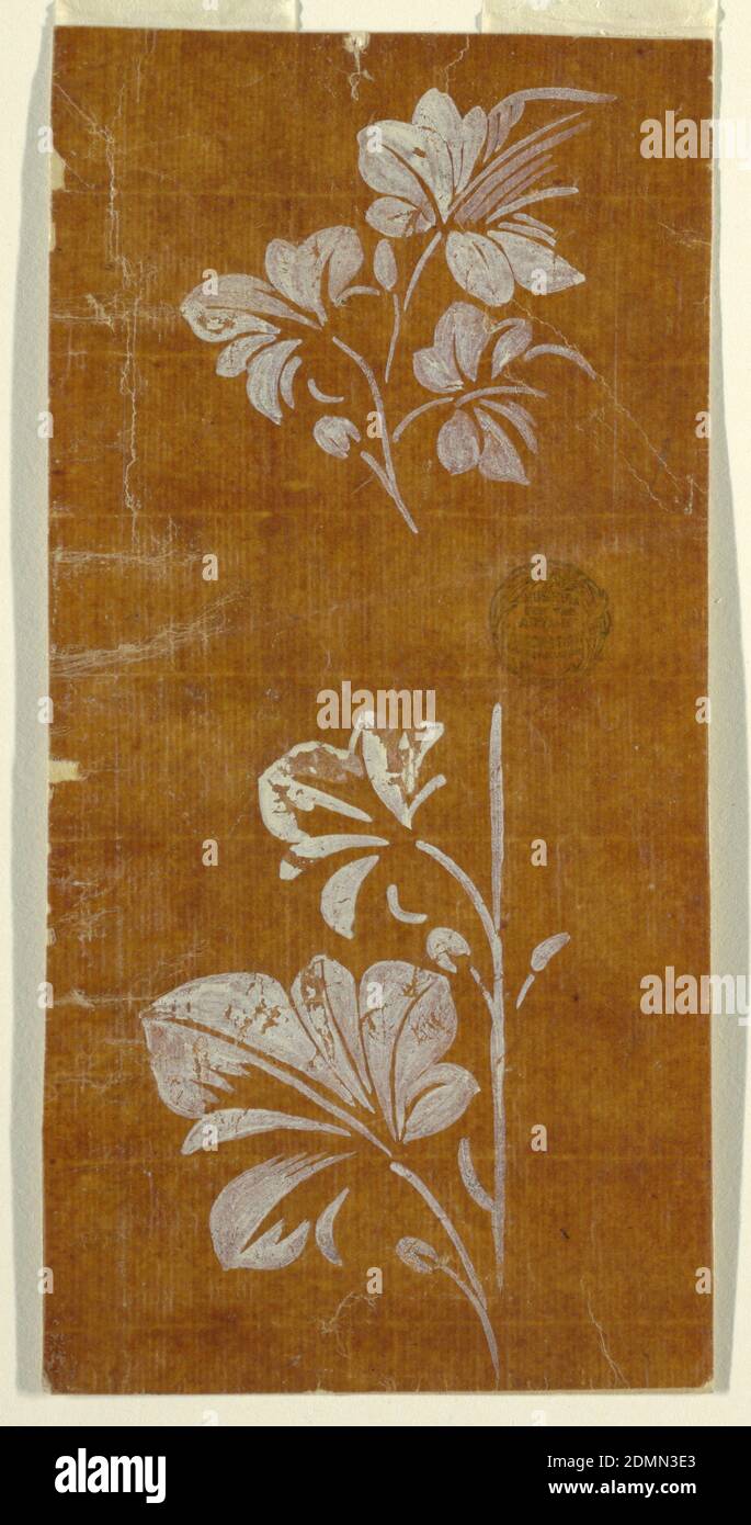 Floral field and border, White on glazed paper, France, 1780–1815 ...