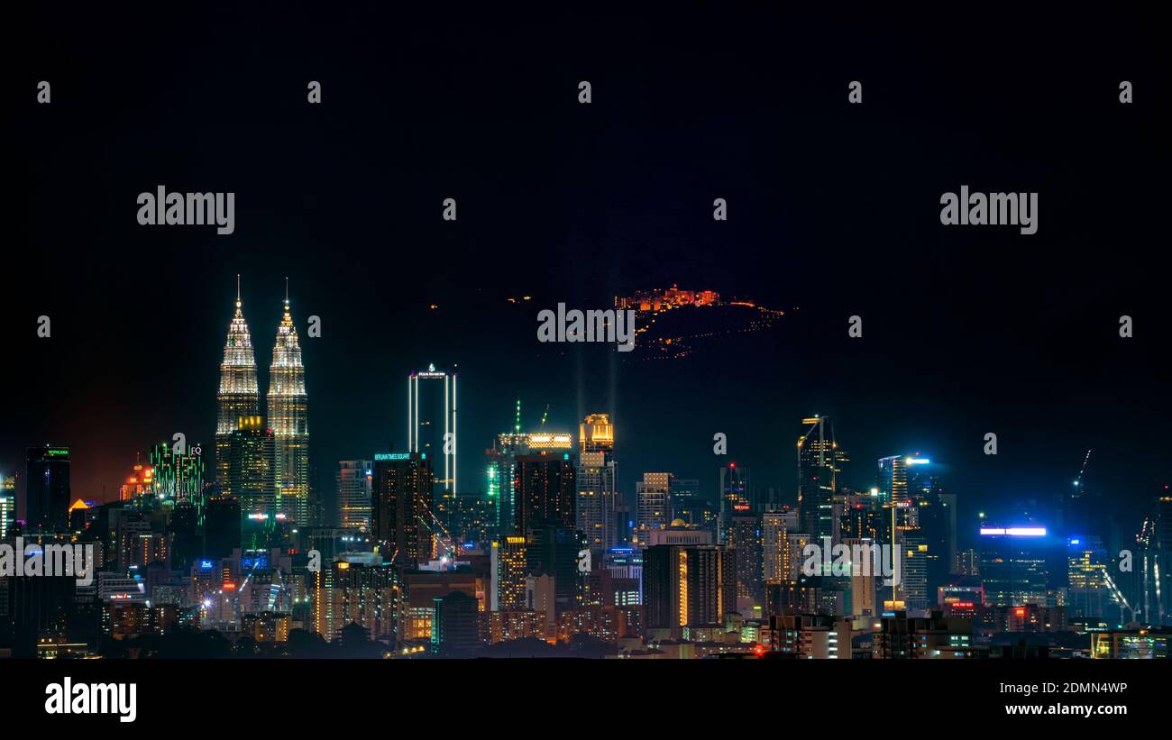 Night City View Of Kuala Lumpur City With Genting Highland Can See Afar