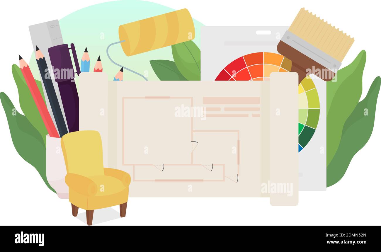 Interior design flat concept vector illustration Stock Vector