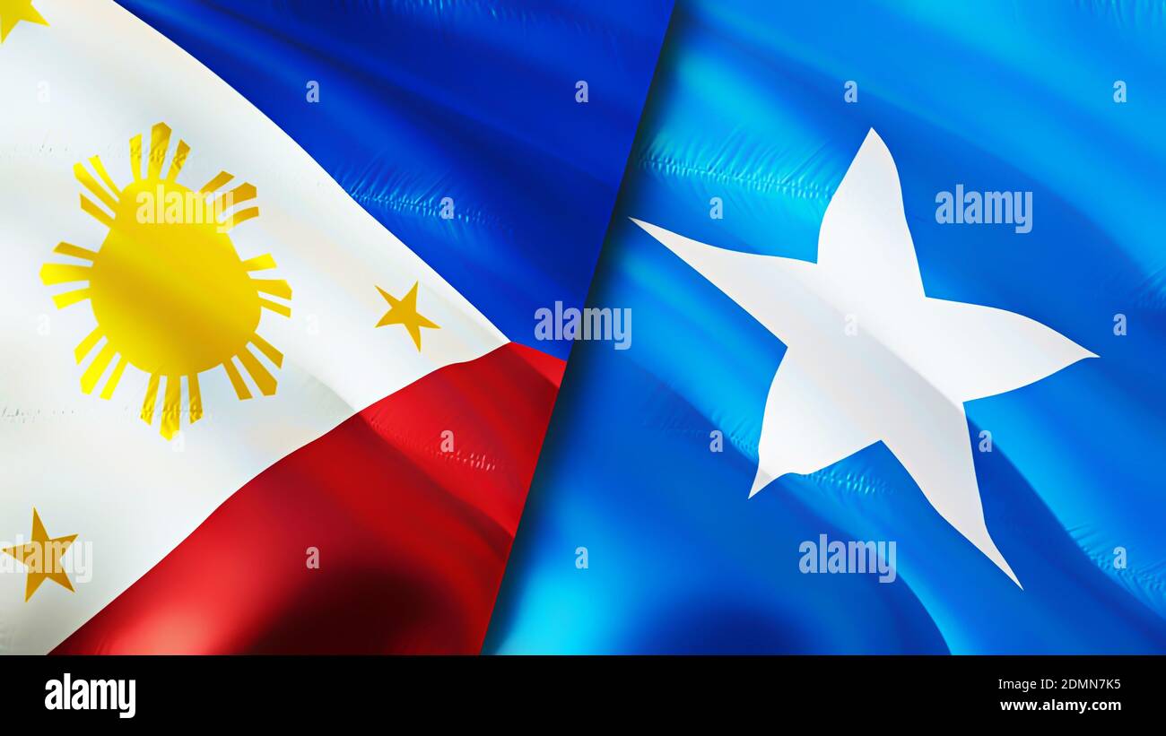 Philippines and Somalia flags. 3D Waving flag design. Philippines Somalia flag, picture, wallpaper. Philippines vs Somalia image,3D rendering. Philipp Stock Photo