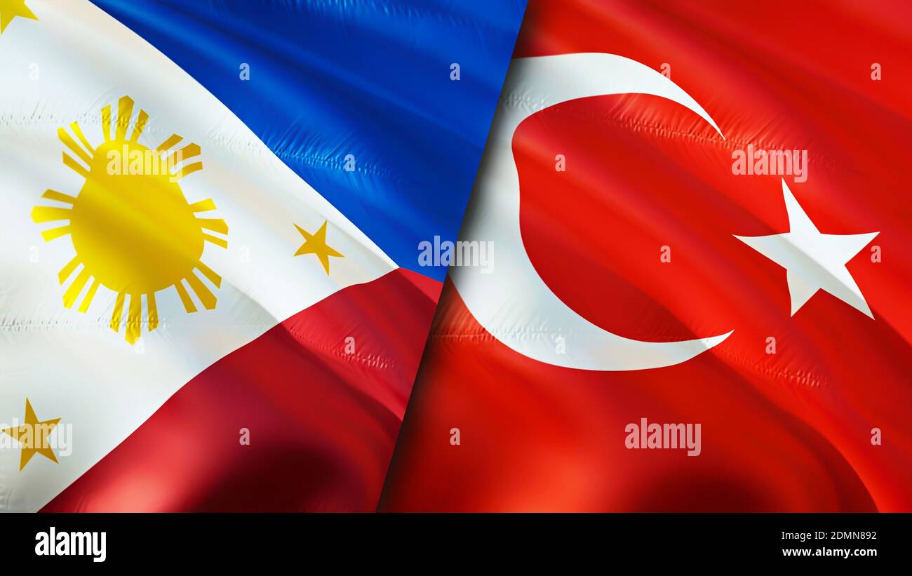 Philippines and Turkey flags. 3D Waving flag design. Philippines Turkey ...