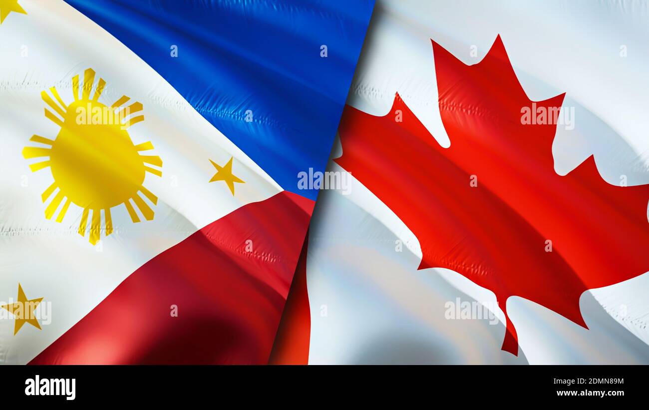 Philippines and Canada flags. 3D Waving flag design. Philippines Canada ...