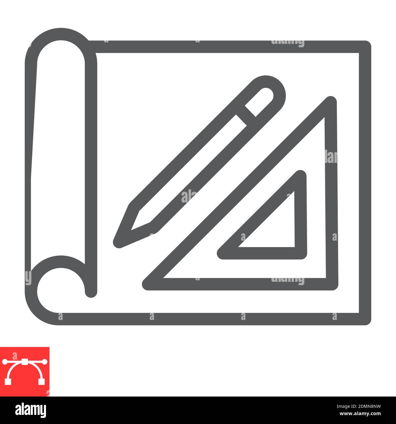 Design project line icon, house plan and blueprint, architecture sign ...