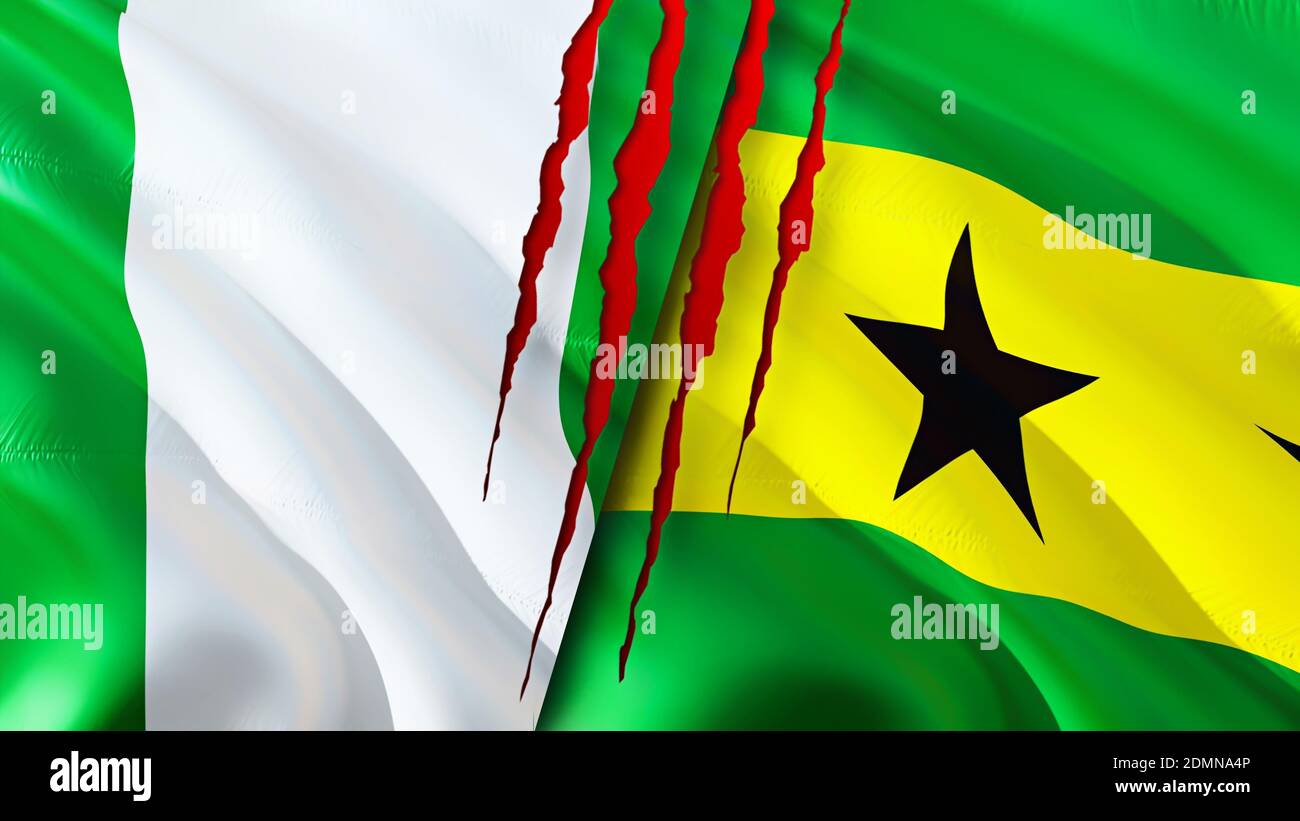 Nigeria and Sao Tome and Principe flags with scar concept. Waving flag ...