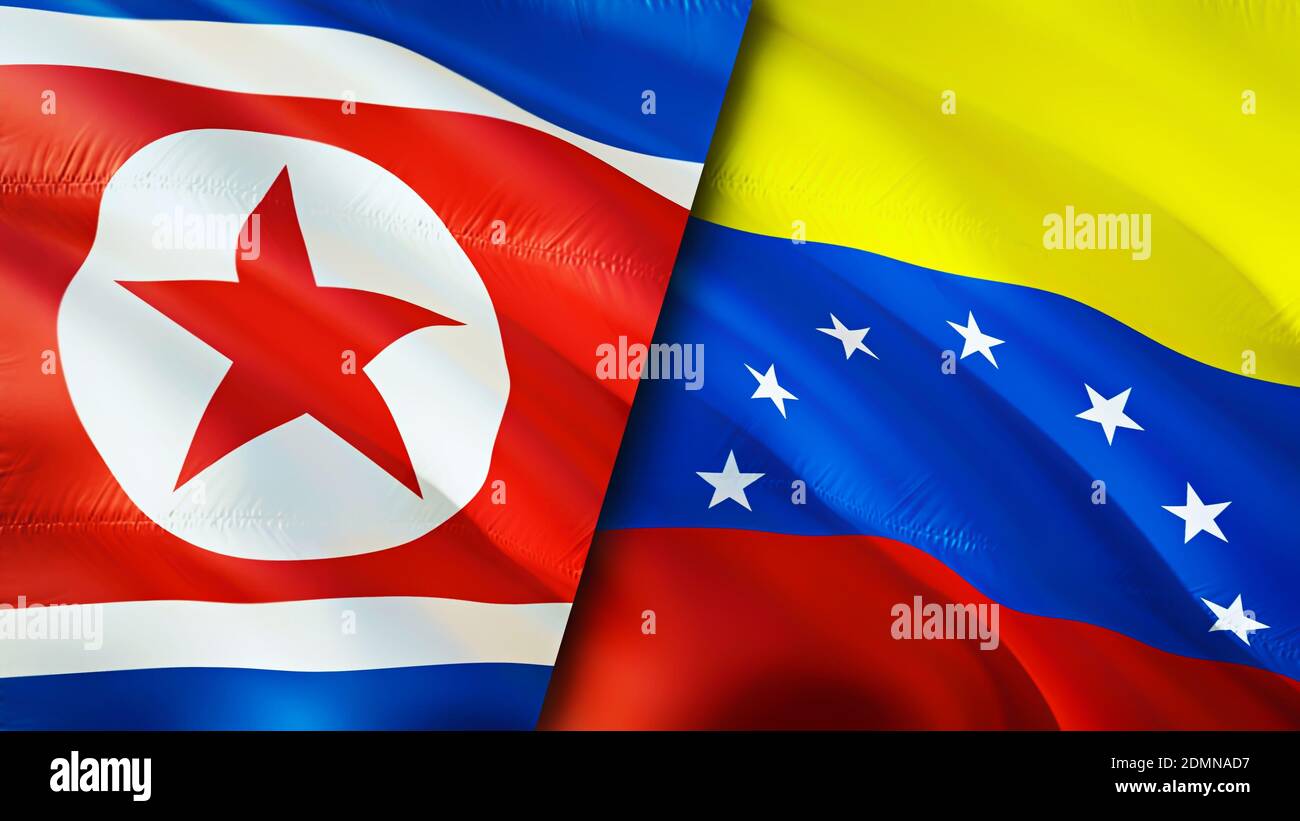 North Korea and Venezuela flags. 3D Waving flag design. North Korea