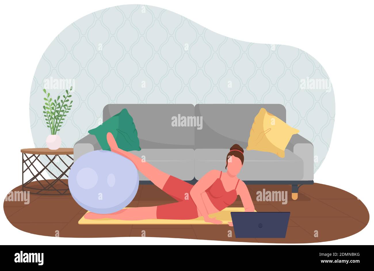 Woman doing yoga while working 2D vector web banner, poster Stock Vector