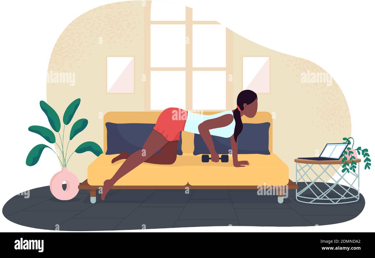 Woman training while working 2D vector web banner, poster Stock Vector
