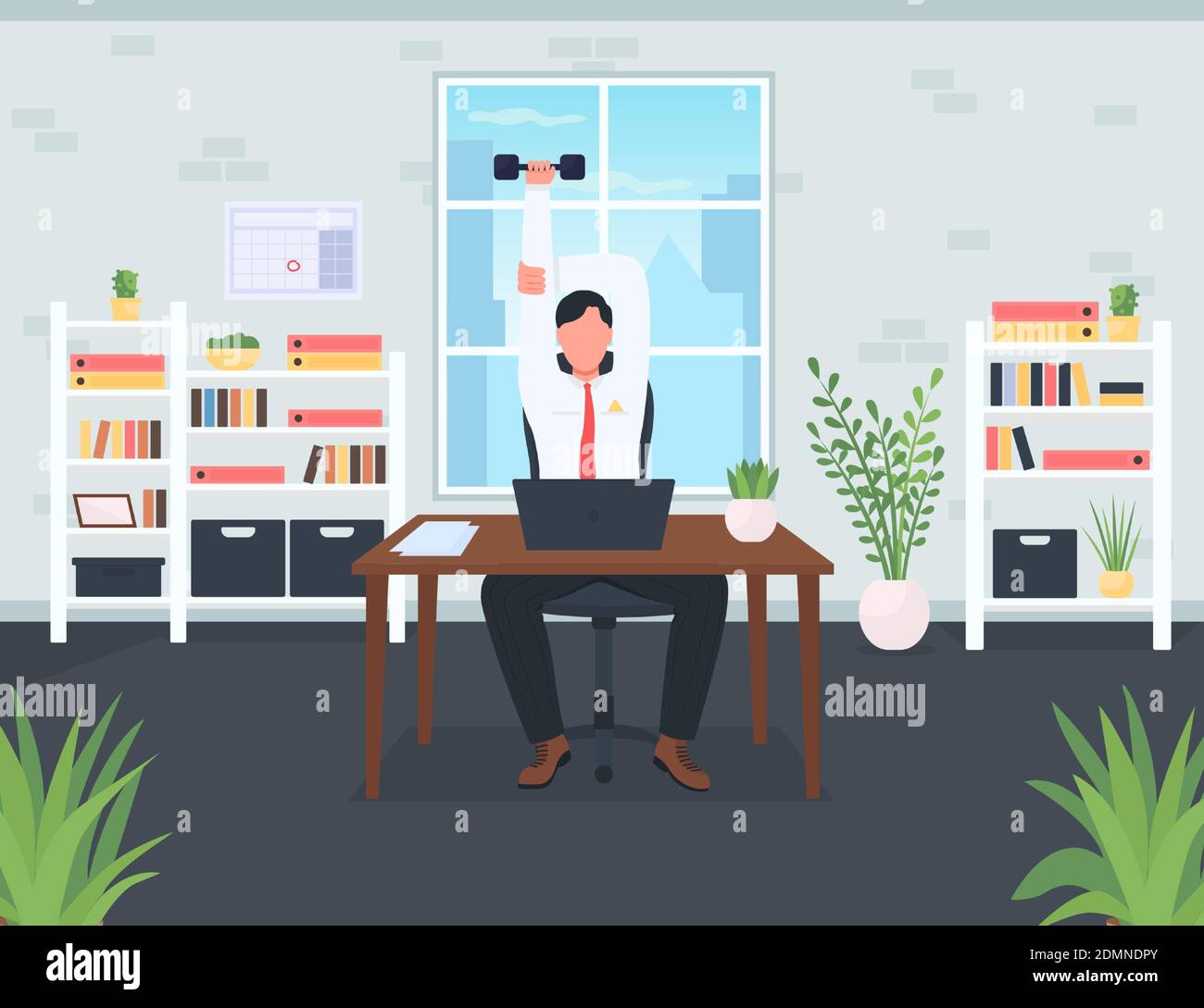 Desk workout flat color vector illustration Stock Vector