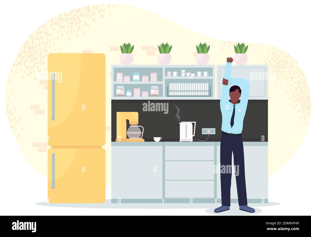 Work day dinner break 2D vector web banner, poster Stock Vector