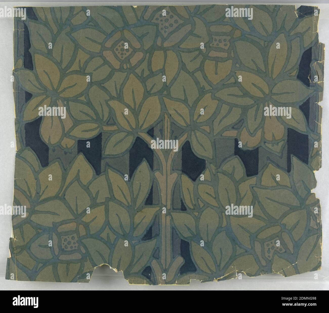 Sidewall, Machine-printed and embossed, Art nouveau floral and foliate in large scale, printed in shades of blue., Chicago, Illinois, USA, 1914, Wallcoverings, Sidewall Stock Photo