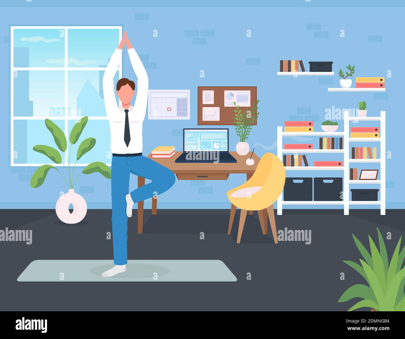 Workplace workout flat color vector illustration Stock Vector