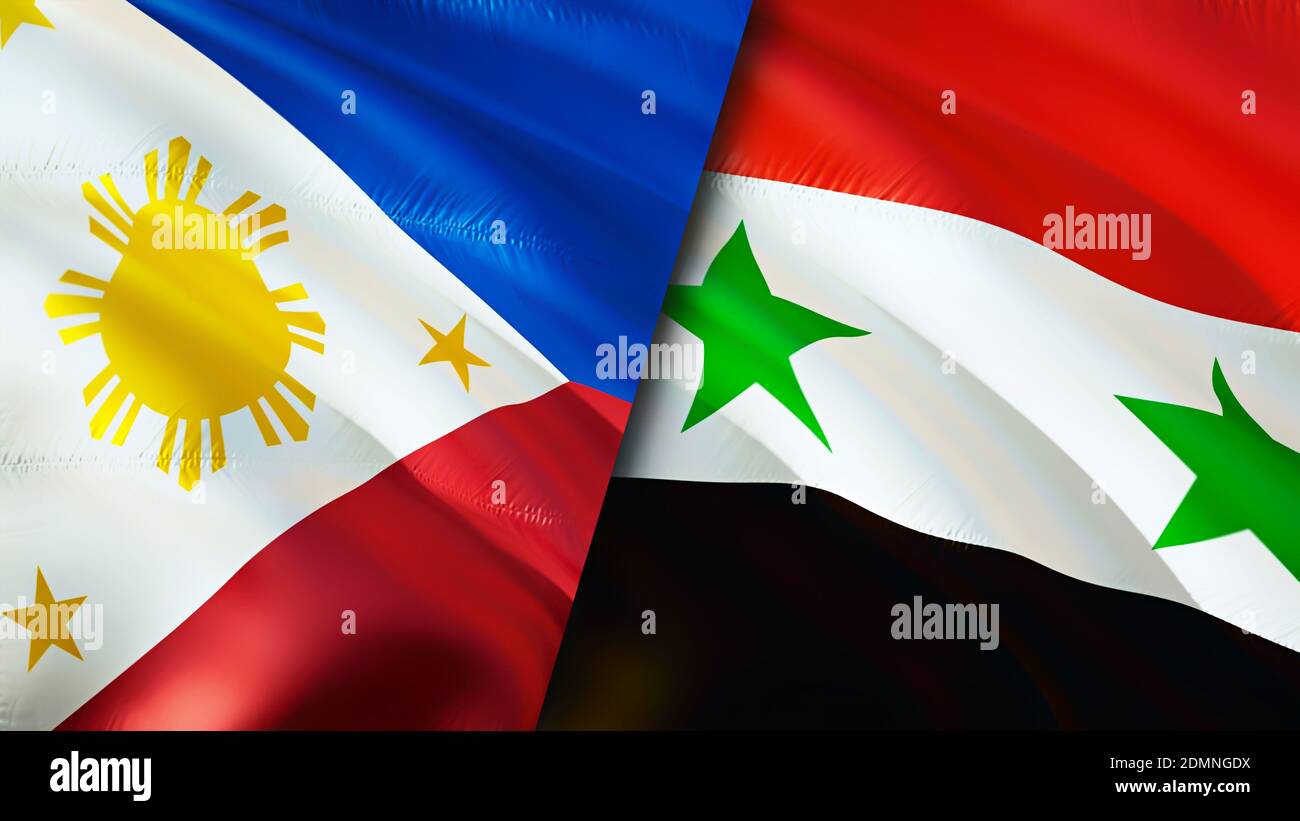 Philippines and Syria flags. 3D Waving flag design. Philippines Syria