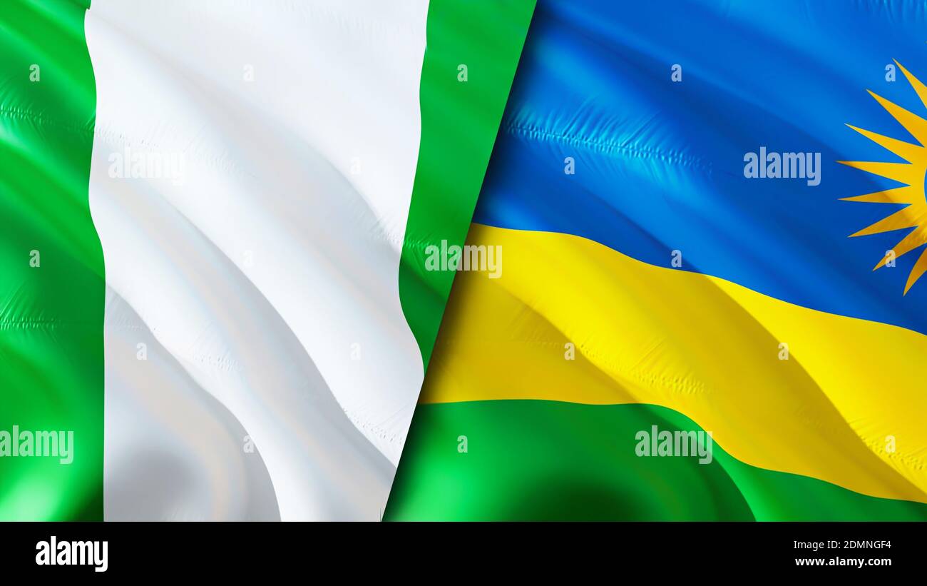 Nigeria and Rwanda flags. 3D Waving flag design. Nigeria Rwanda flag