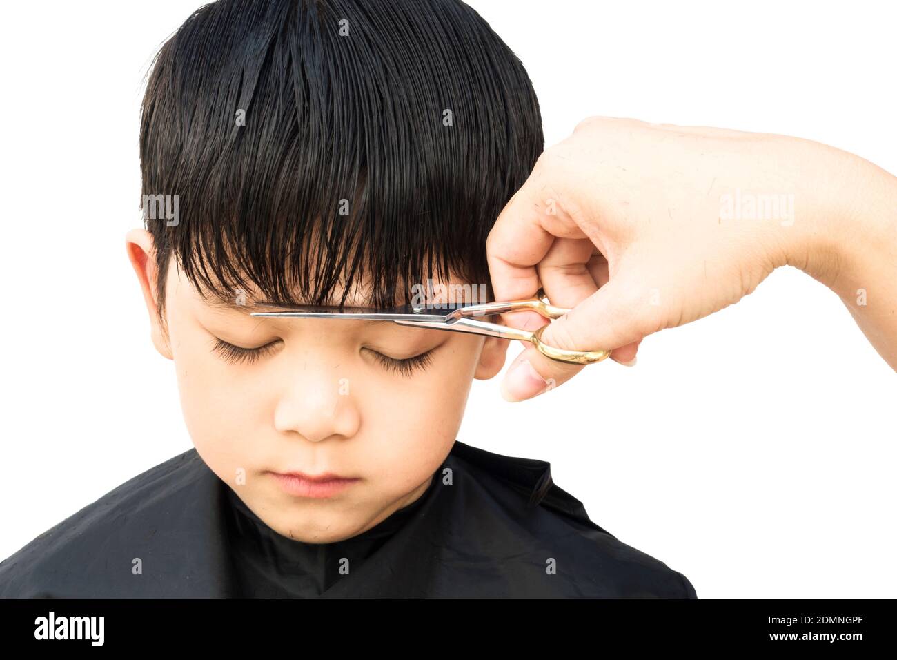 Cropped Hands Of Person Cutting Hair Against White Background Stock Photo -  Alamy