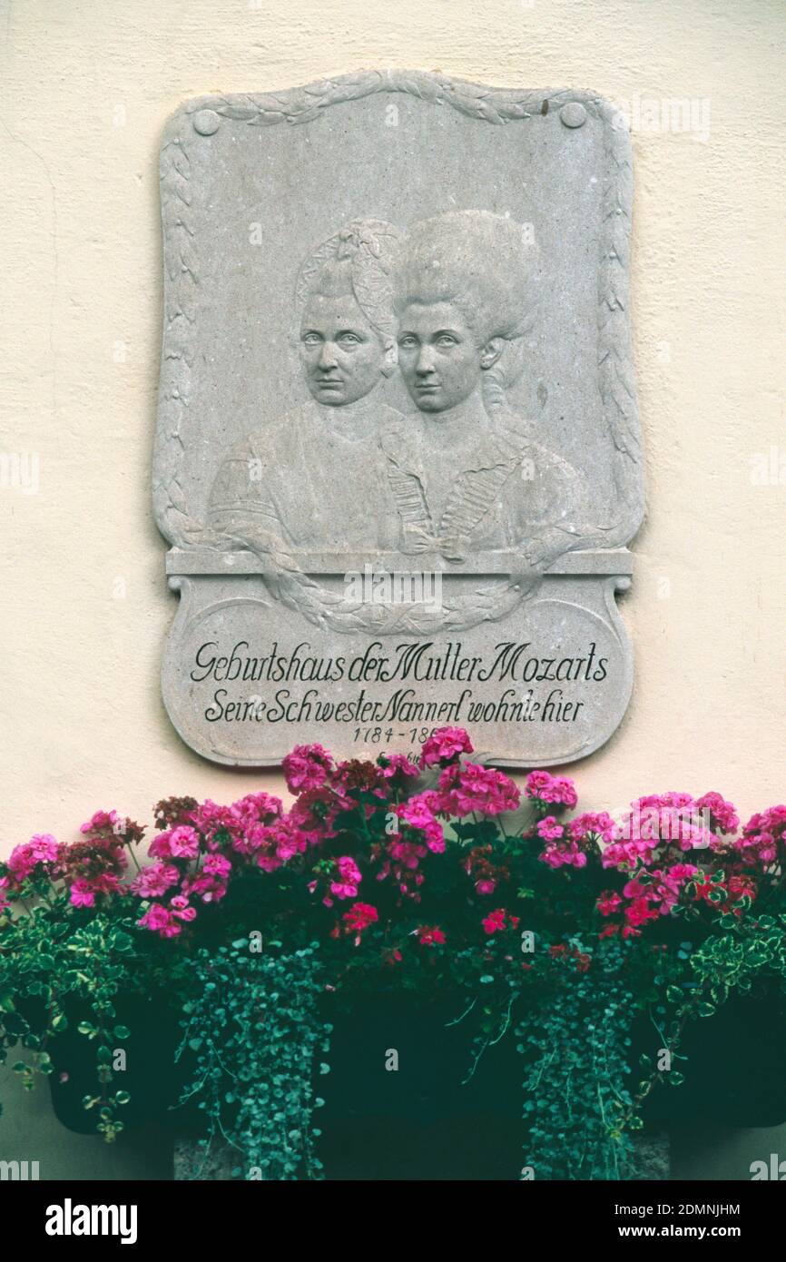 Austria, Salzburg, Commemorative Plaque at the Mozarthouse in St