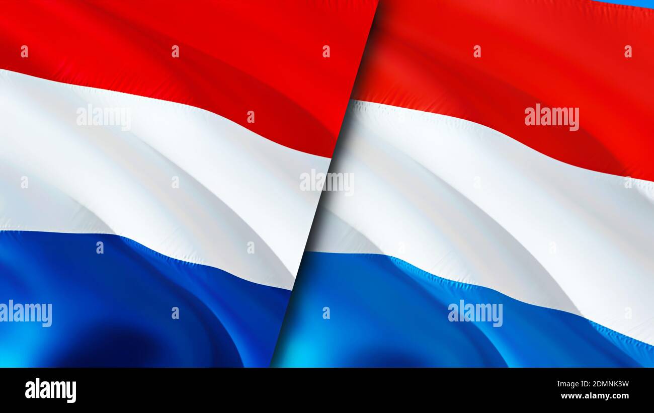 Netherlands and Luxembourg flags. 3D Waving flag design. Netherlands