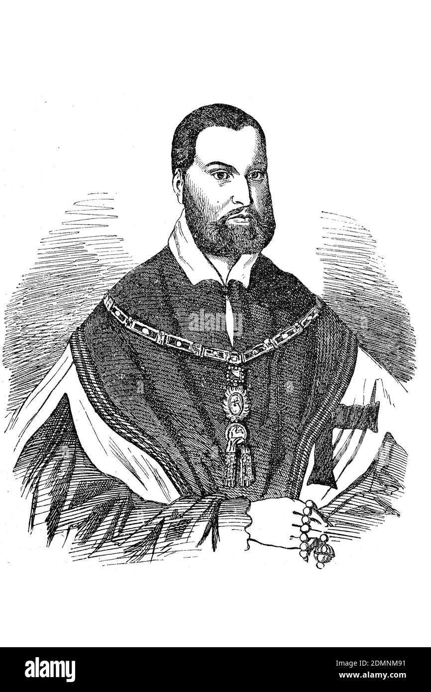 Albrecht of Brandenburg, June 28, 1490 - September 24, 1545, co-ruling Margrave of Brandenburg as Albrecht IV, subsequently Archbishop of Magdeburg  /  Albrecht von Brandenburg, 28. Juni 1490 - 24. September 1545, mitregierender Markgraf Brandenburgs als Albrecht IV., anschließend Erzbischof von Magdeburg, Historisch, historical, digital improved reproduction of an original from the 19th century / digitale Reproduktion einer Originalvorlage aus dem 19. Jahrhundert, Stock Photo