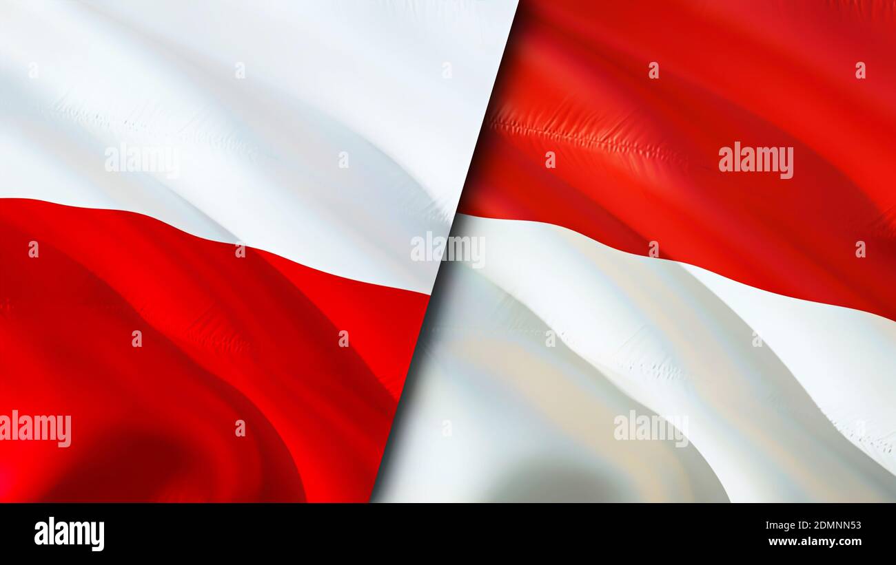 Poland and Indonesia flags. 3D Waving flag design. Poland Indonesia flag, picture, wallpaper