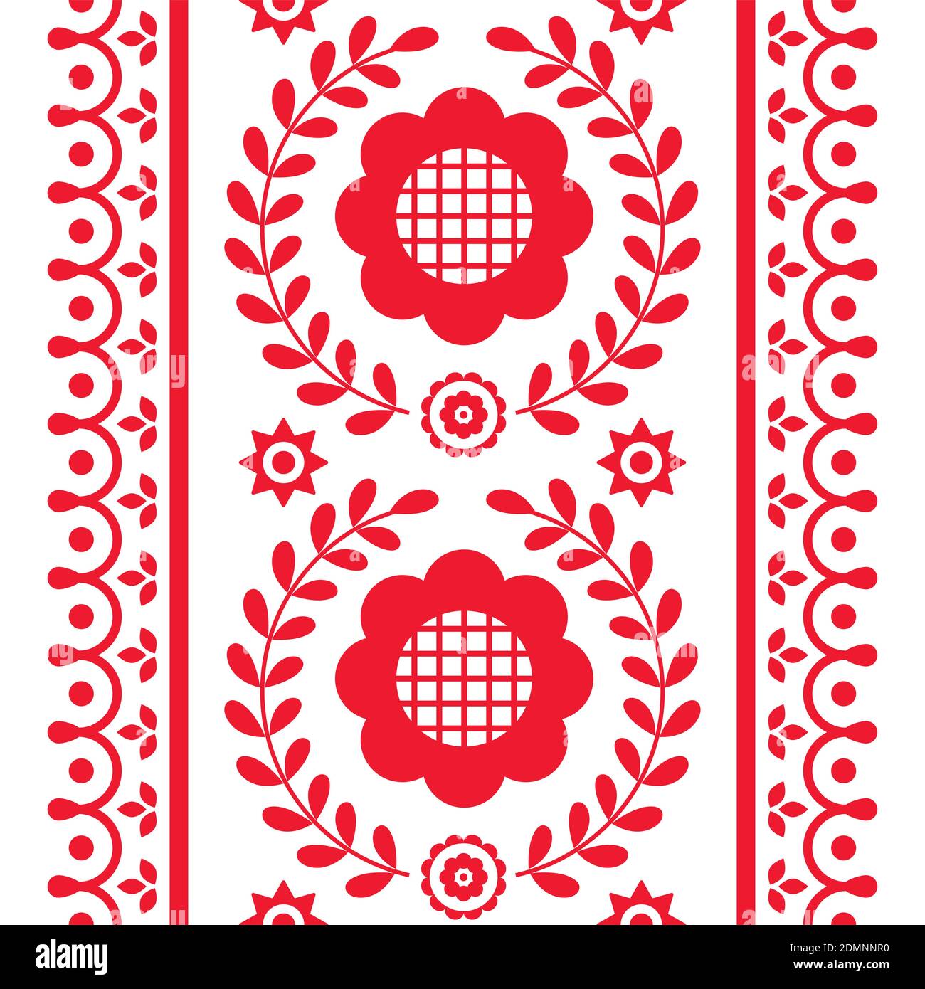 Seamless floral folk art vector pattern inspired by Polish embroidery Lachy Sadeckie - textile or fabric print red ornament Stock Vector