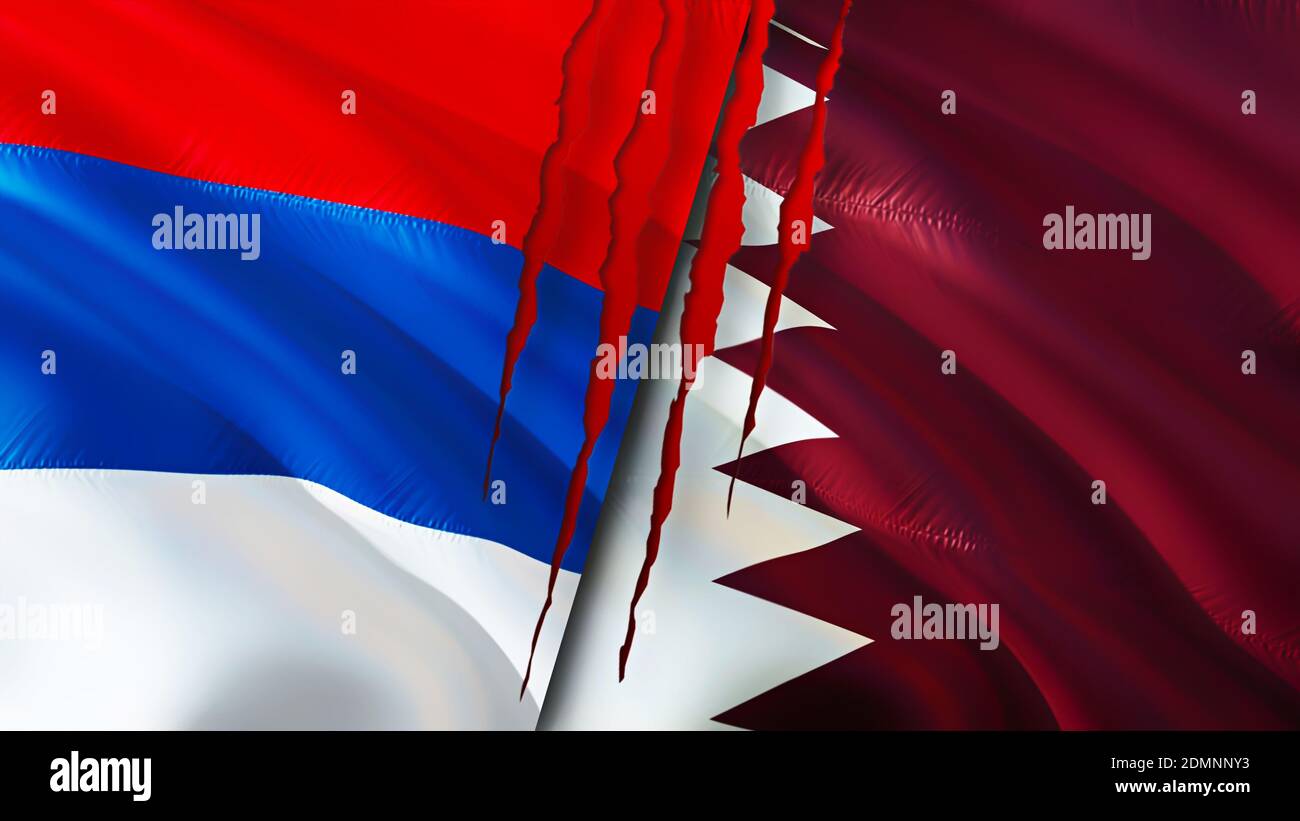Serbia and Qatar flags with scar concept. Waving flag,3D rendering ...