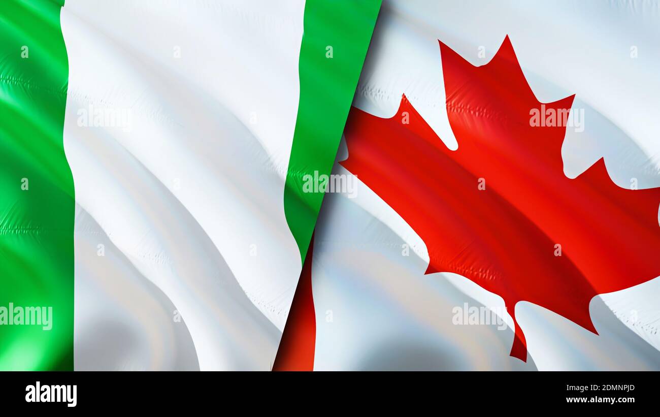 Nigeria and Canada flags. 3D Waving flag design. Nigeria Canada flag