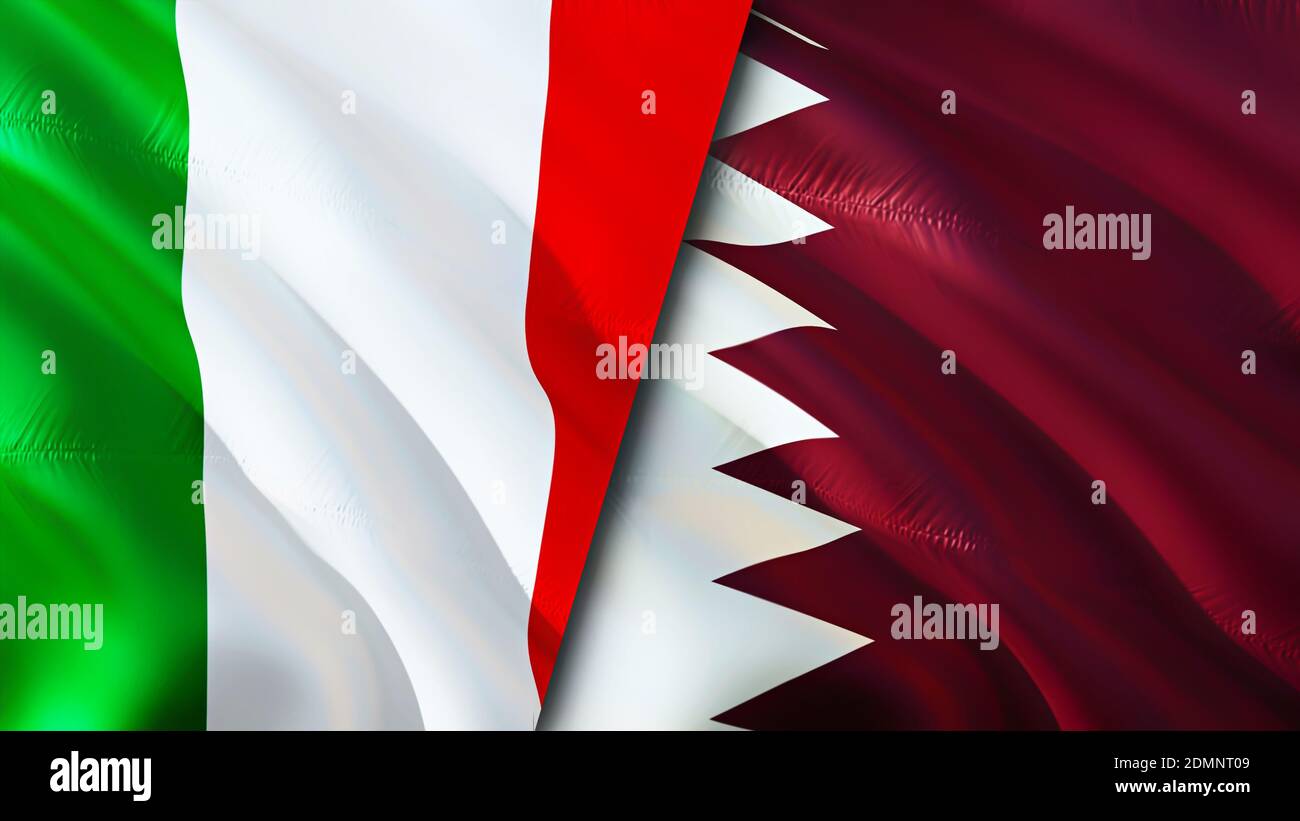 Italy and Qatar flags. 3D Waving flag design. Italy Qatar flag, picture