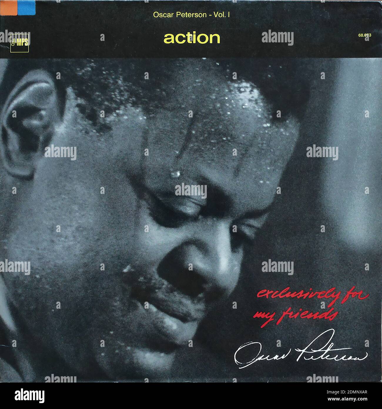 Oscar Peterson Vol.1 - Action, with Ray Brown Bass, Ed Thigpen Drums, MPS 68.073, Exclusively for my friends, 1968  - Vintage vinyl album cover Stock Photo