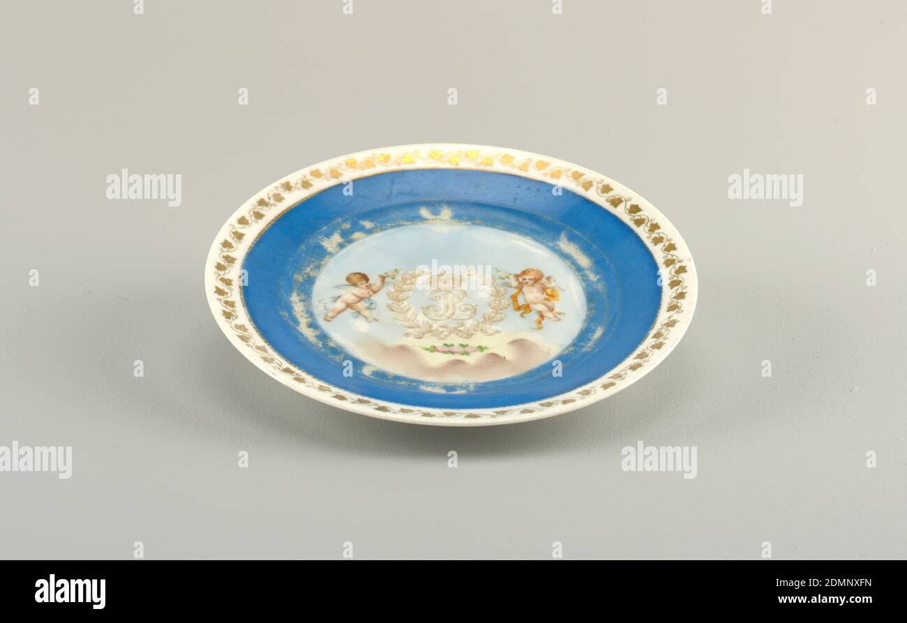 Plate with Monogram, Sèvres Porcelain Manufactory, French, established 1756 to the present, hard paste porcelain, vitreous enamel, gold, ca. 1846, ceramics, Decorative Arts, plate, plate Stock Photo