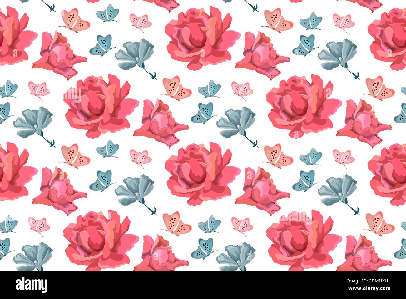 Vector floral seamless pattern. Flowers background with pink roses Stock Vector