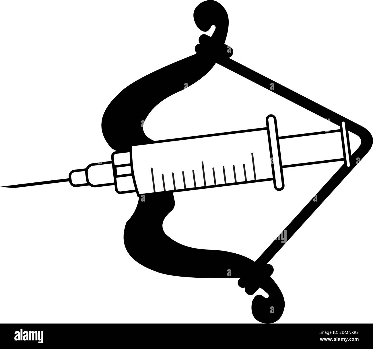 Bow with injekie syringe as arrow for inoculation corona Stock Vector