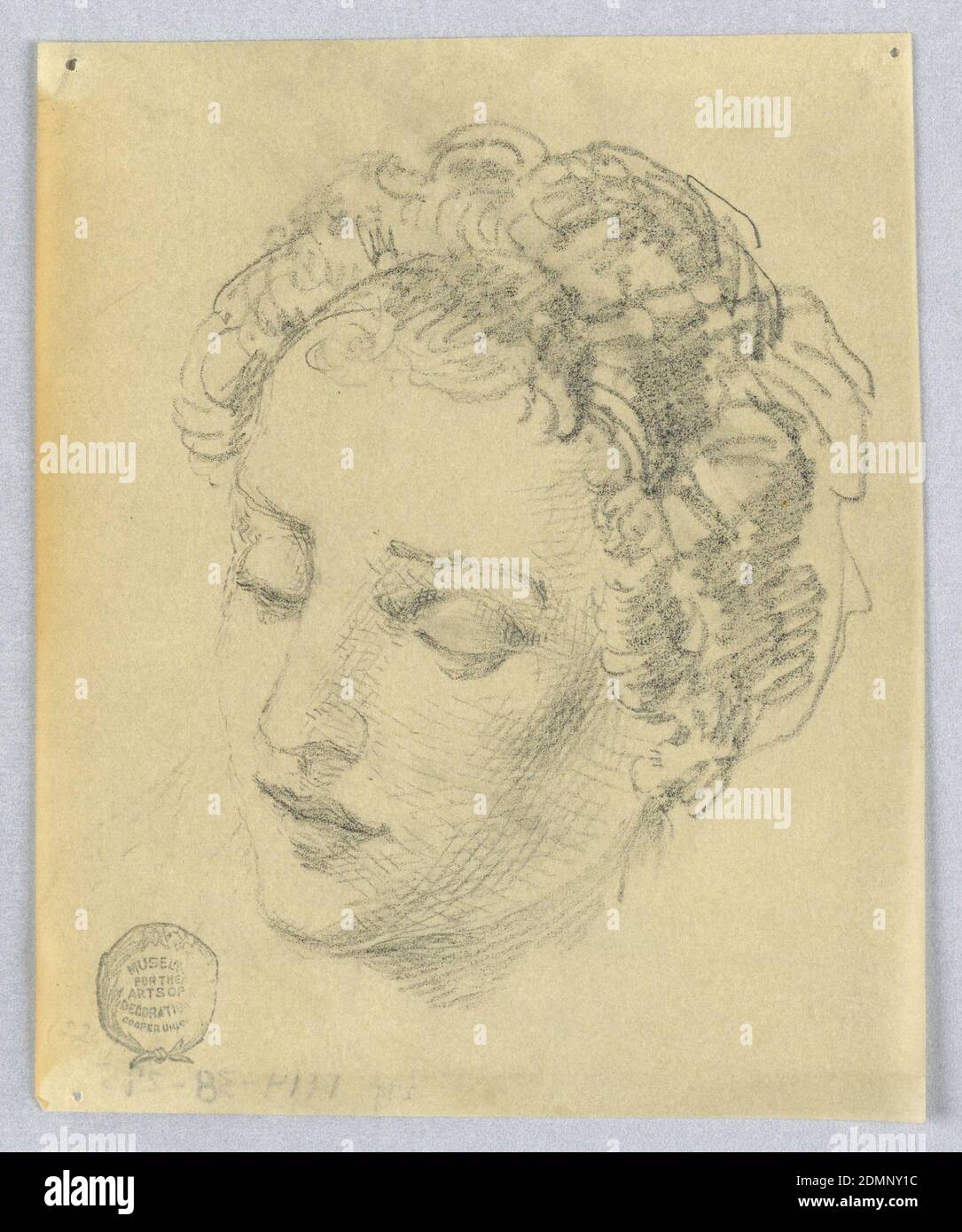 Sketch of a Woman's Head, Francis Augustus Lathrop, American, 1849 - 1909, Graphite on tracing paper, Sketch of a woman's head, looking downward to the left., USA, ca. 1895, figures, Drawing Stock Photo