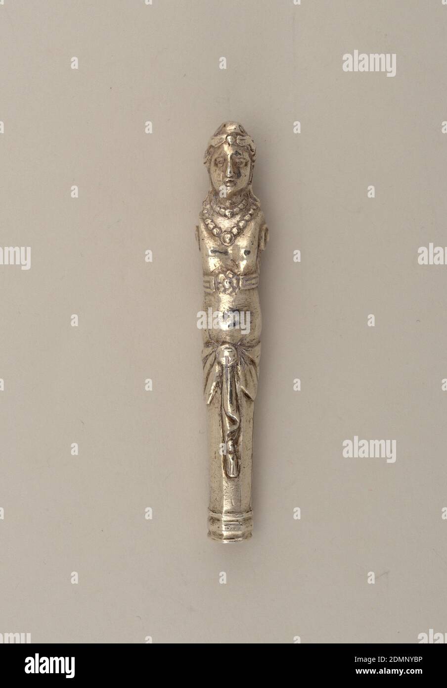 Handle, Silver, Handle in the shape of female caryatids, handle can be screwed on implement, probably Italy, late 17th century, cutlery, Decorative Arts, Handle Stock Photo