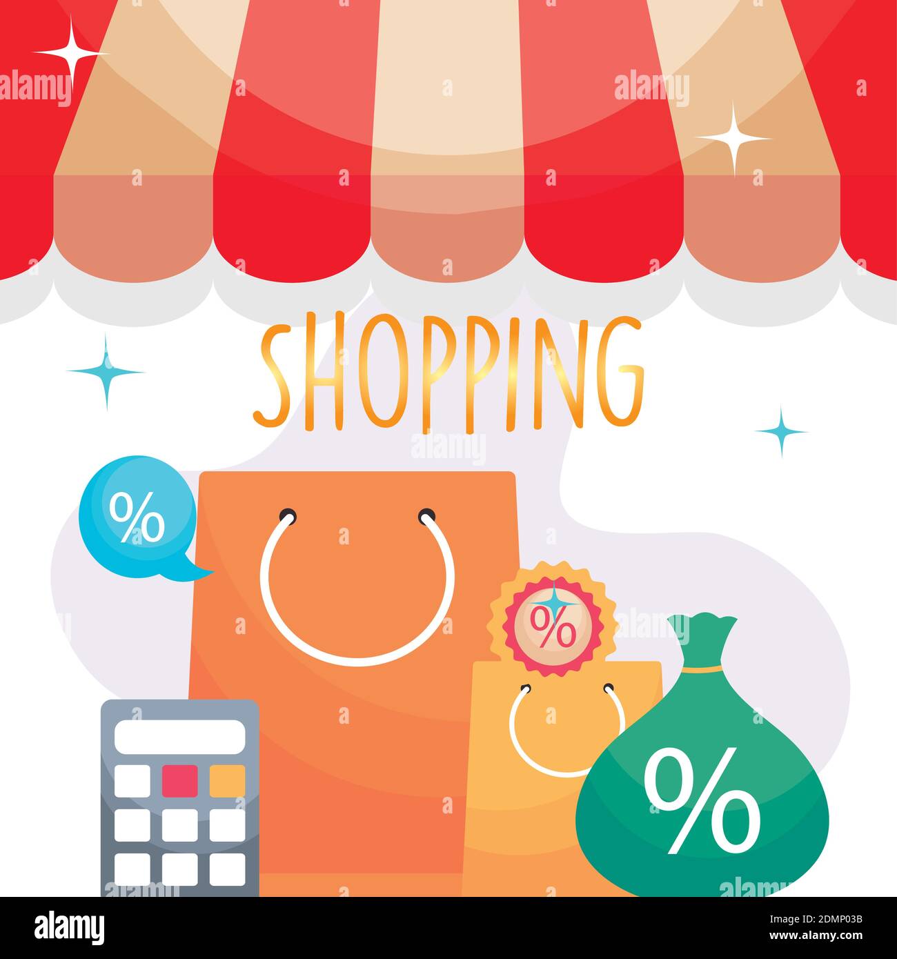 shopping bags and calculator design of commerce and market theme Vector illustration Stock Vector
