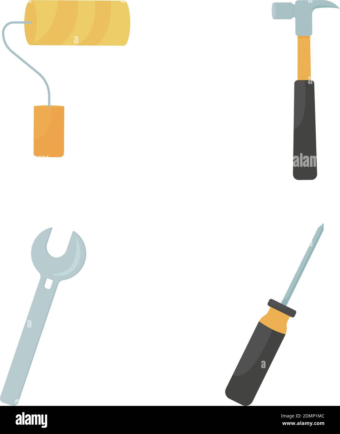 Home repairing tools flat color vector object set Stock Vector